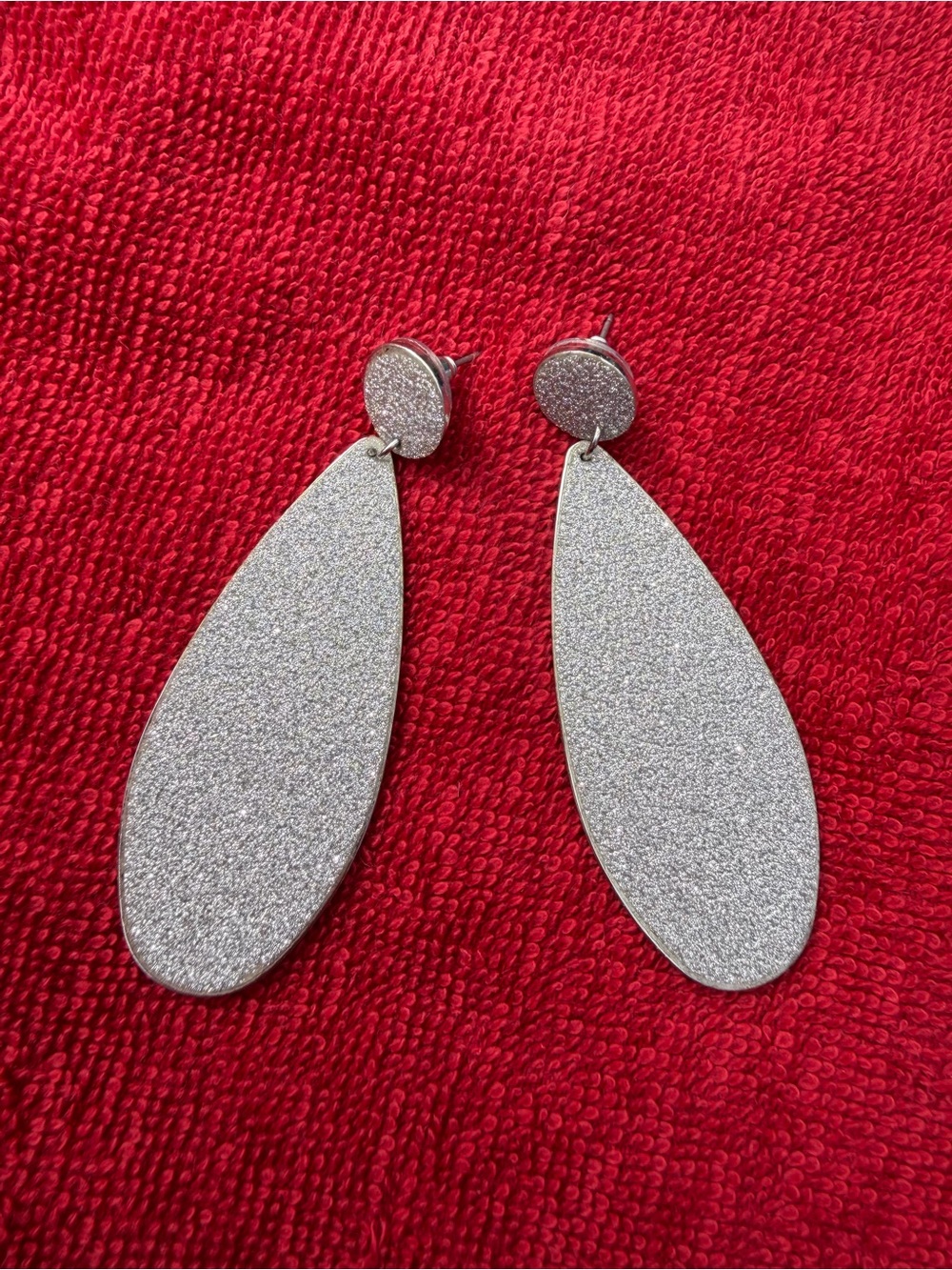 Silver Glitter Teardrop Drop Earrings - Women Jewelry